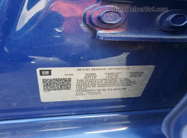 1G6DP5RK9L0146578 2020 CADILLAC CT5 Blue Vista de la etiqueta del VIN