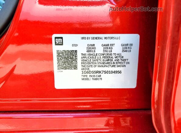 1G6DS5RK7S0104956 2025 CADILLAC CT5 Red Vista de la etiqueta del VIN