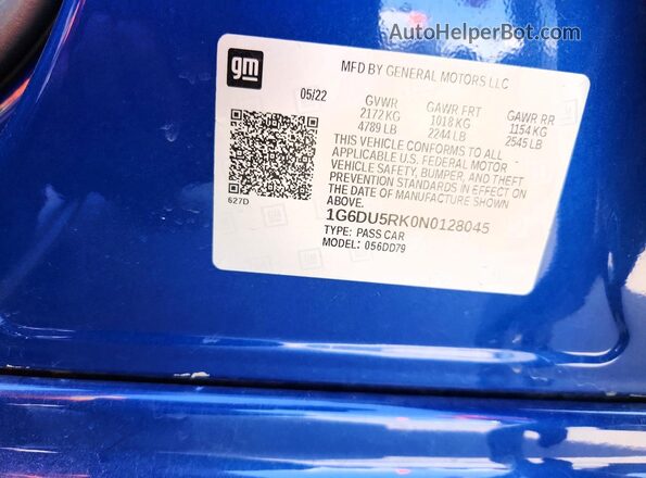 1G6DU5RK0N0128045 2022 CADILLAC CT5 Blue Engine compartment view