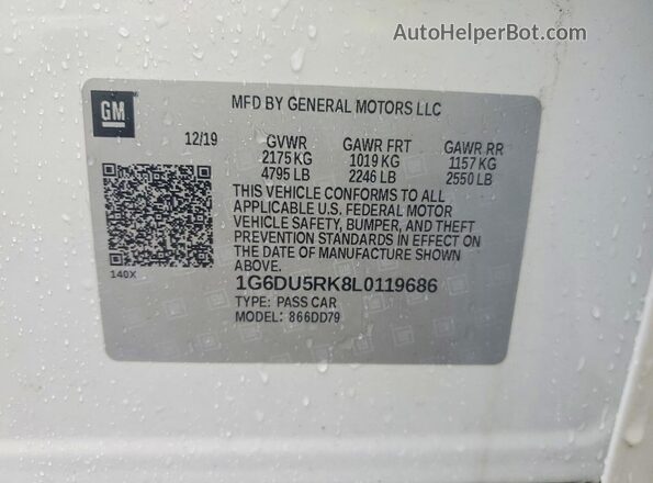 1G6DU5RK8L0119686 2020 CADILLAC CT5 White Вид наклейки з VIN-кодом