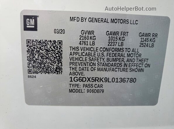 1G6DX5RK9L0136780 2020 CADILLAC CT5 White Vista del compartimento del motor