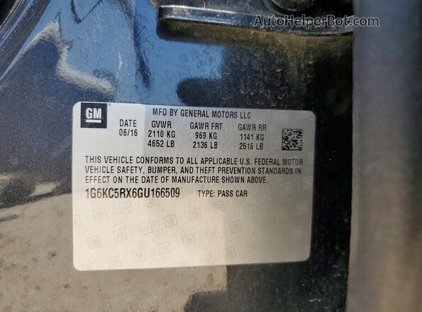 1G6KC5RX6GU166509 2016 CADILLAC CT6 Black VIN კოდის სტიკერის ხედი
