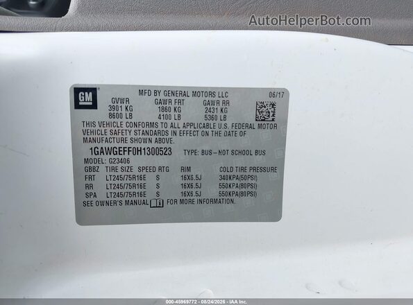 1GAWGEFF0H1300523 2017 CHEVROLET EXPRESS White Engine compartment view