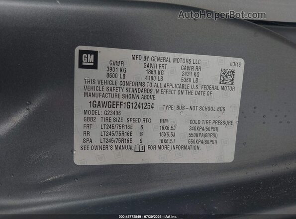1GAWGEFF1G1241254 2016 CHEVROLET EXPRESS Gray Շարժիչի բաժամունքի տեսք