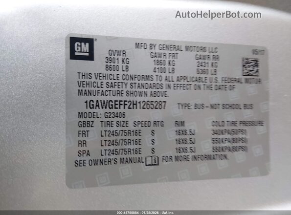 1GAWGEFF2H1265287 2017 CHEVROLET EXPRESS Silver ძრავის განყოფილების ხედი