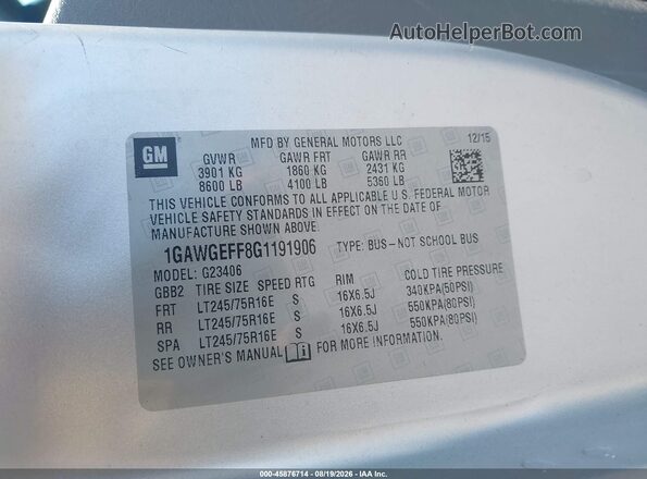 1GAWGEFF8G1191906 2016 CHEVROLET EXPRESS Silver ძრავის განყოფილების ხედი