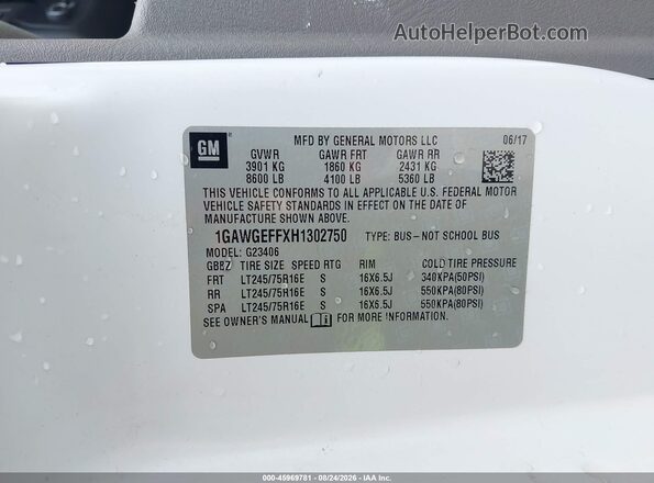 1GAWGEFFXH1302750 2017 CHEVROLET EXPRESS White Widok komory silnika