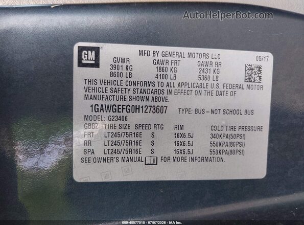 1GAWGEFG0H1273607 2017 CHEVROLET EXPRESS Green Вид підкапотного простору