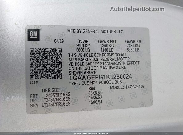 1GAWGEFG1K1280024 2019 CHEVROLET EXPRESS Silver Engine compartment view