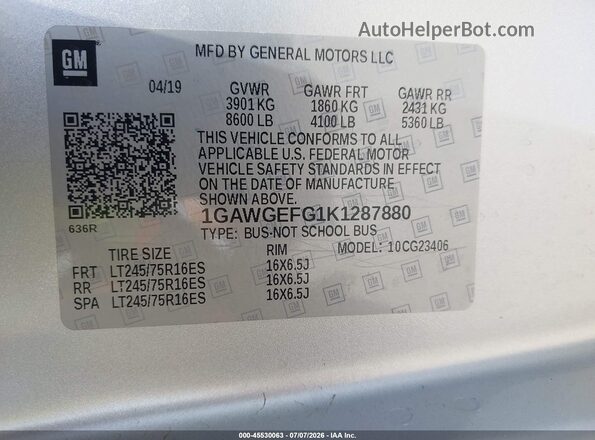 1GAWGEFG1K1287880 2019 CHEVROLET EXPRESS Silver Engine compartment view