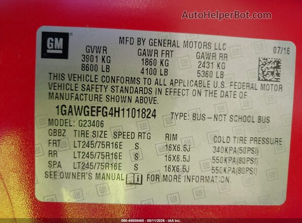 1GAWGEFG4H1101824 2017 CHEVROLET EXPRESS Red Շարժիչի բաժամունքի տեսք