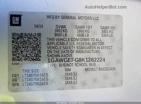 1GAWGEFG8K1282224 2019 CHEVROLET EXPRESS Silver Շարժիչի բաժամունքի տեսք