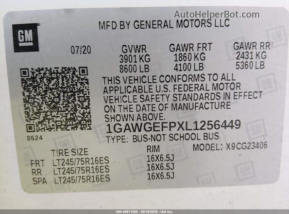 1GAWGEFPXL1256449 2020 CHEVROLET EXPRESS White Engine compartment view