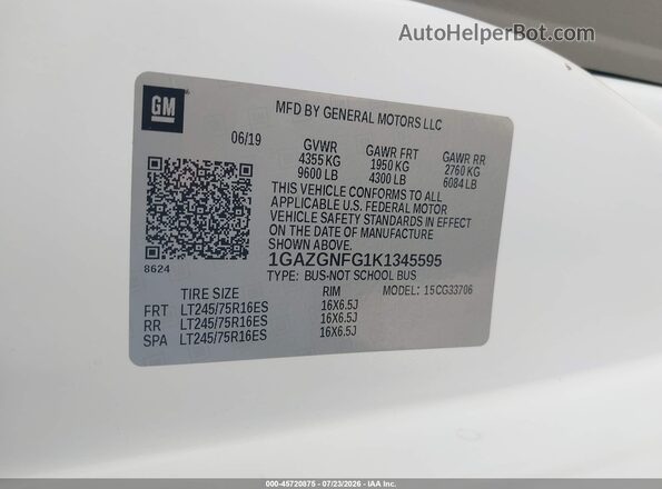 1GAZGNFG1K1345595 2019 CHEVROLET EXPRESS White Engine compartment view