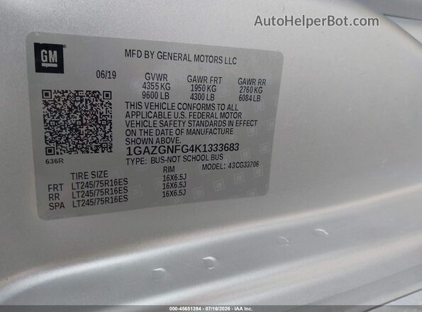 1GAZGNFG4K1333683 2019 CHEVROLET EXPRESS Серебряный Вид подкапотного пространства