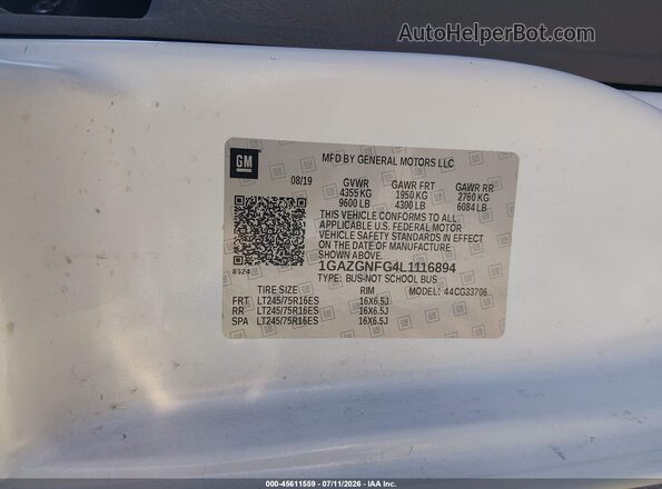 1GAZGNFG4L1116894 2020 CHEVROLET EXPRESS White Widok komory silnika