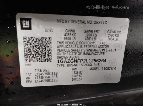 1GAZGNFP2L1256264 2020 CHEVROLET EXPRESS Black Engine compartment view