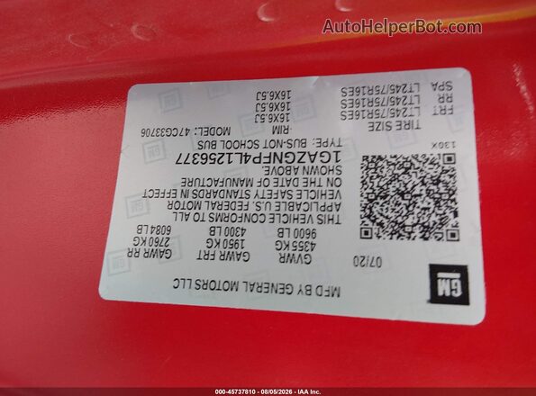 1GAZGNFP4L1256377 2020 CHEVROLET EXPRESS Красный Вид подкапотного пространства