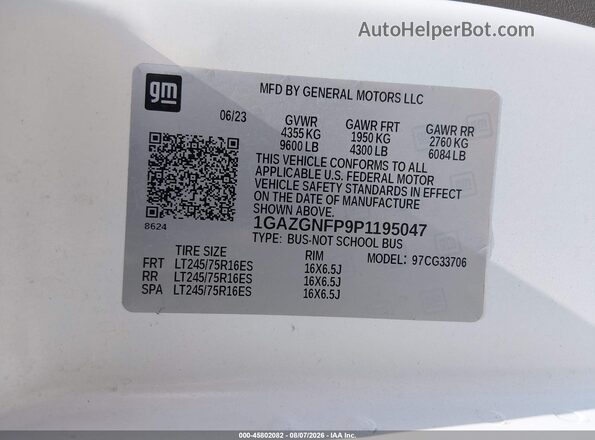1GAZGNFP9P1195047 2023 CHEVROLET EXPRESS White Vista del compartimento del motor