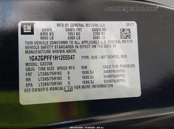 1GAZGPFF1H1265547 2017 CHEVROLET EXPRESS Black Вид підкапотного простору