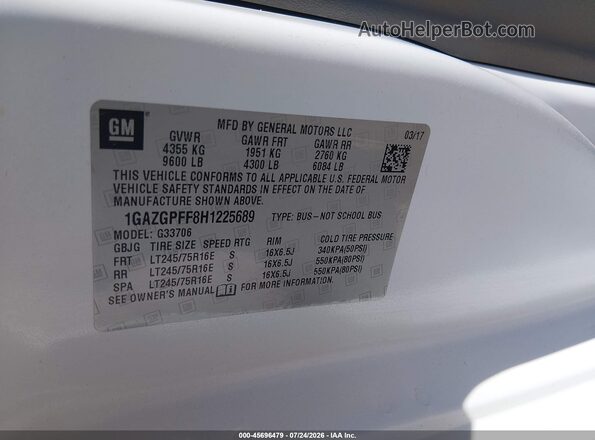 1GAZGPFF8H1225689 2017 CHEVROLET EXPRESS White Widok komory silnika