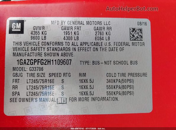 1GAZGPFG2H1109607 2017 CHEVROLET EXPRESS Red Вид підкапотного простору