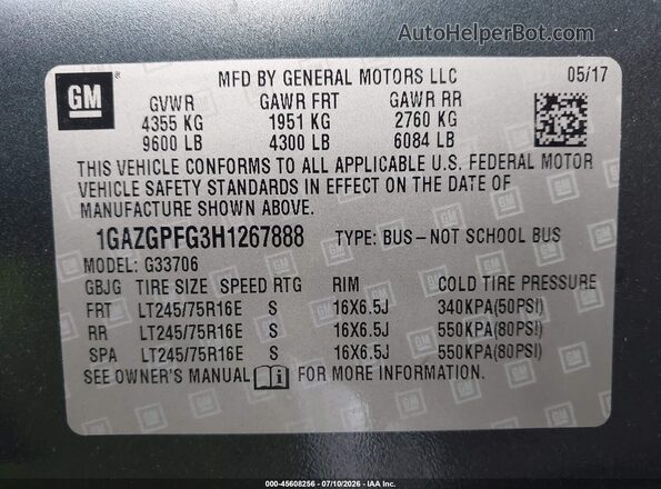 1GAZGPFG3H1267888 2017 CHEVROLET EXPRESS Зеленый Вид подкапотного пространства