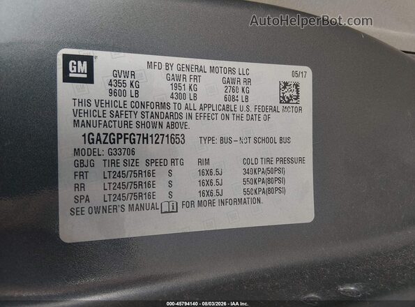 1GAZGPFG7H1271653 2017 CHEVROLET EXPRESS Gray Շարժիչի բաժամունքի տեսք
