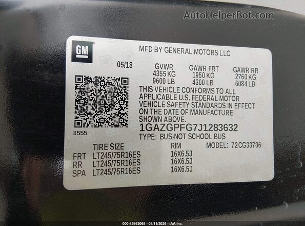 1GAZGPFG7J1283632 2018 CHEVROLET EXPRESS Black Widok komory silnika