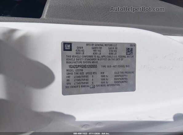 1GAZGPFG8G1292655 2016 CHEVROLET EXPRESS White Շարժիչի բաժամունքի տեսք