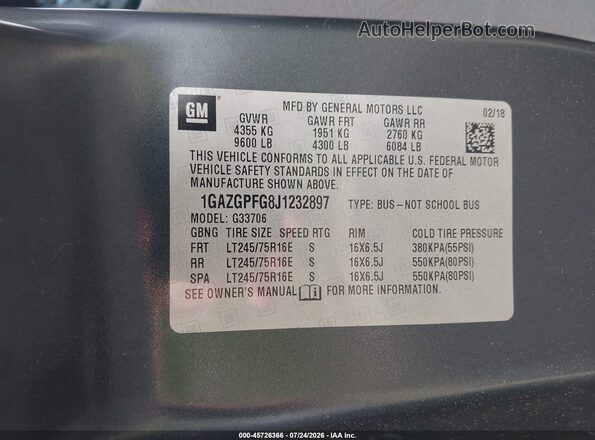1GAZGPFG8J1232897 2018 CHEVROLET EXPRESS Gray ძრავის განყოფილების ხედი