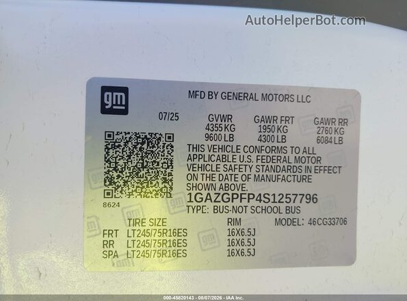 1GAZGPFP4S1257796 2025 CHEVROLET EXPRESS White Vista del compartimento del motor