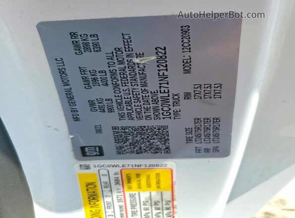 1GC0WLE71NF120822 2022 CHEVROLET SILVERADO White Vista del compartimento del motor