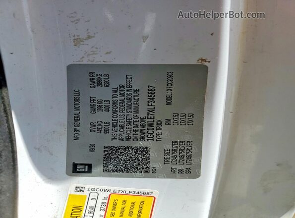 1GC0WLE7XLF345687 2020 CHEVROLET SILVERADO White Vista del compartimento del motor