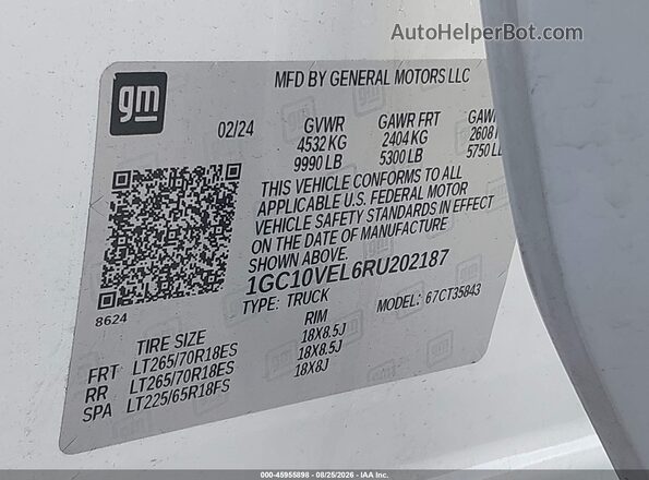 1GC10VEL6RU202187 2024 CHEVROLET SILVERADO White Vista del compartimento del motor