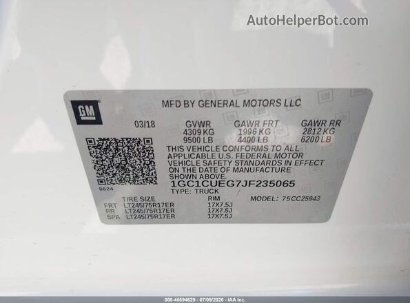 1GC1CUEG7JF235065 2018 CHEVROLET SILVERADO White Շարժիչի բաժամունքի տեսք
