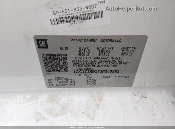 1GC1CUEG7JF240881 2018 CHEVROLET SILVERADO Белый Вид подкапотного пространства