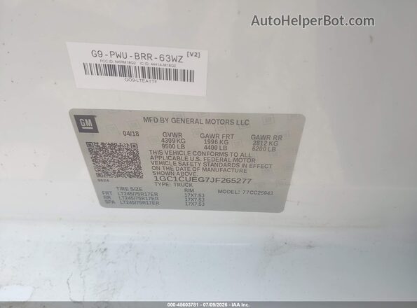 1GC1CUEG7JF265277 2018 CHEVROLET SILVERADO Белый Вид подкапотного пространства