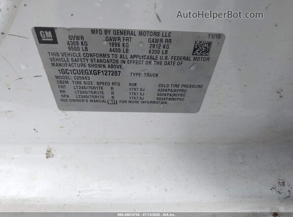 1GC1CUEGXGF127287 2016 CHEVROLET SILVERADO White ძრავის განყოფილების ხედი