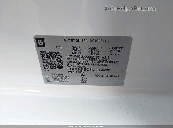 1GC1KREG5KF154700 2019 CHEVROLET SILVERADO White Engine compartment view