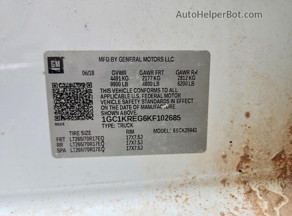 1GC1KREG6KF102685 2019 CHEVROLET SILVERADO White Вид підкапотного простору