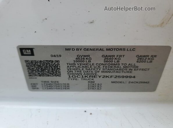 1GC1KREY2KF259994 2019 CHEVROLET SILVERADO White 