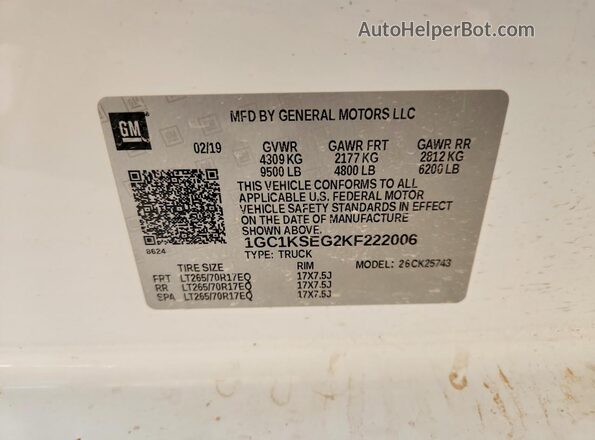 1GC1KSEG2KF222006 2019 CHEVROLET SILVERADO White Widok komory silnika