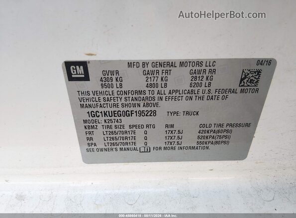 1GC1KUEG0GF195228 2016 CHEVROLET SILVERADO Белый Вид подкапотного пространства