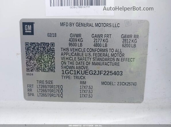 1GC1KUEG2JF225403 2018 CHEVROLET SILVERADO White Շարժիչի բաժամունքի տեսք