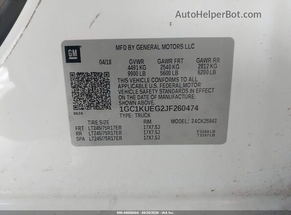 1GC1KUEG2JF260474 2018 CHEVROLET SILVERADO White Engine compartment view