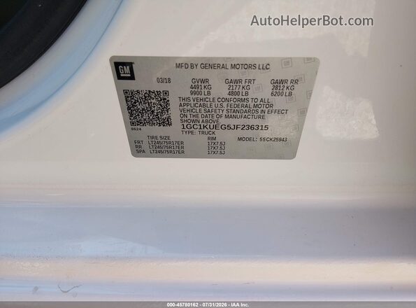 1GC1KUEG5JF236315 2018 CHEVROLET SILVERADO White Вид підкапотного простору