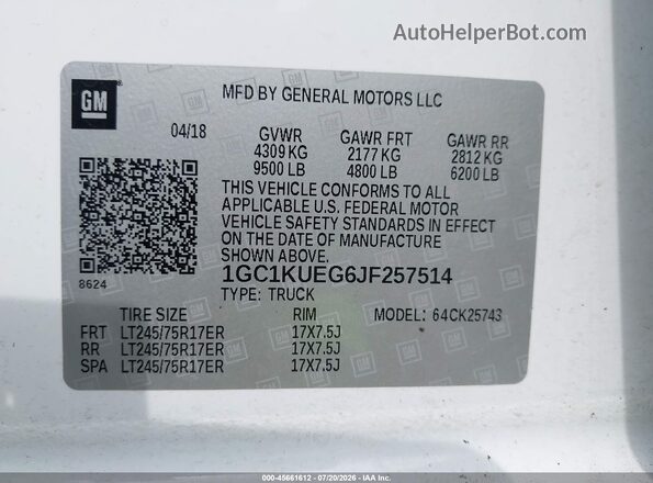 1GC1KUEG6JF257514 2018 CHEVROLET SILVERADO White Engine compartment view