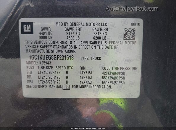 1GC1KUEG8GF231618 2016 CHEVROLET SILVERADO Черный Вид подкапотного пространства