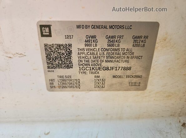 1GC1KUEG8JF177888 2018 CHEVROLET SILVERADO White Շարժիչի բաժամունքի տեսք